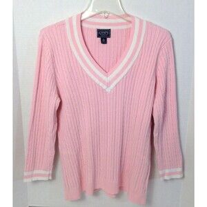 Chaps Ralph Lauren Cable Knit Sweater Wn XL Pink Fisherman Tennis Varsity Preppy